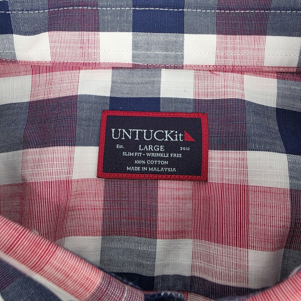 UNTUCKit Redalelli Long Sleeve Button Down Red White Blue Plaid Men's L Slim WF - Picture 4 of 8